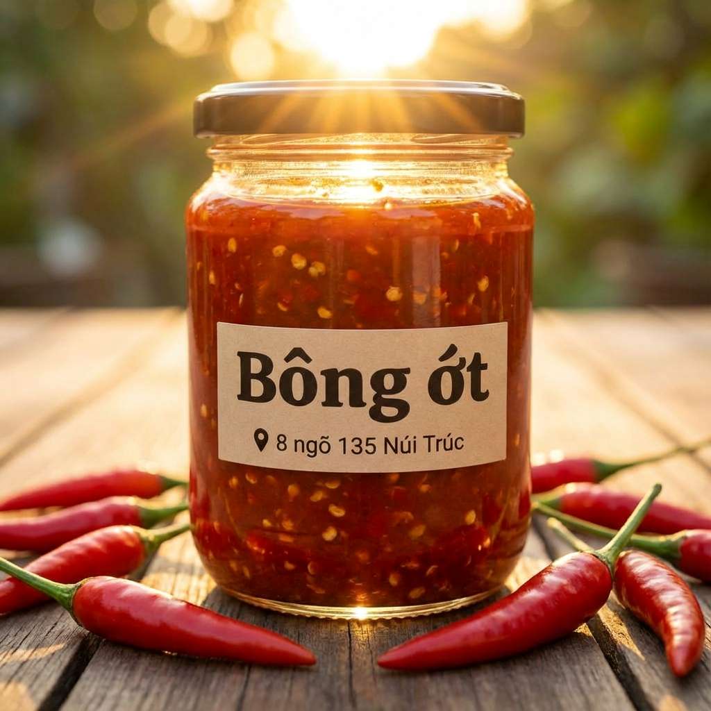 Hũ tương ớt Bông Ớt dưới ánh hoàng hôn